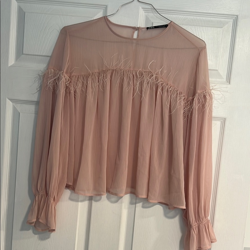 Zara Pink Ruffled Long Sleeve Blouse
